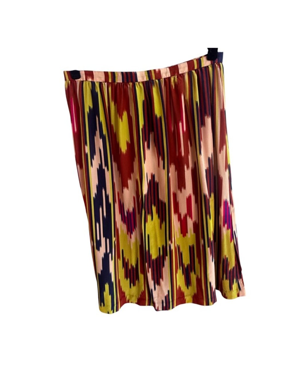 Lauren Moffatt Womens Multicolor Silk Midi Skirt With Vibrant Ikat Print And Bac